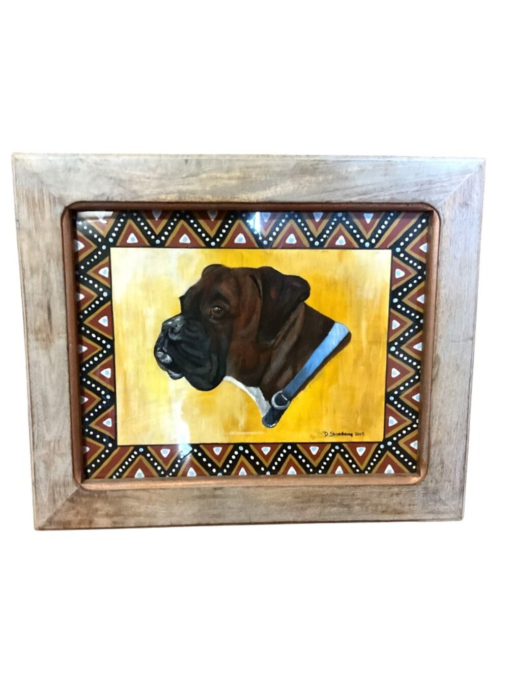 Boxer Dog Painting Hand Painted Signed by D. Steenkamp 2015 Framed 17" x 14"